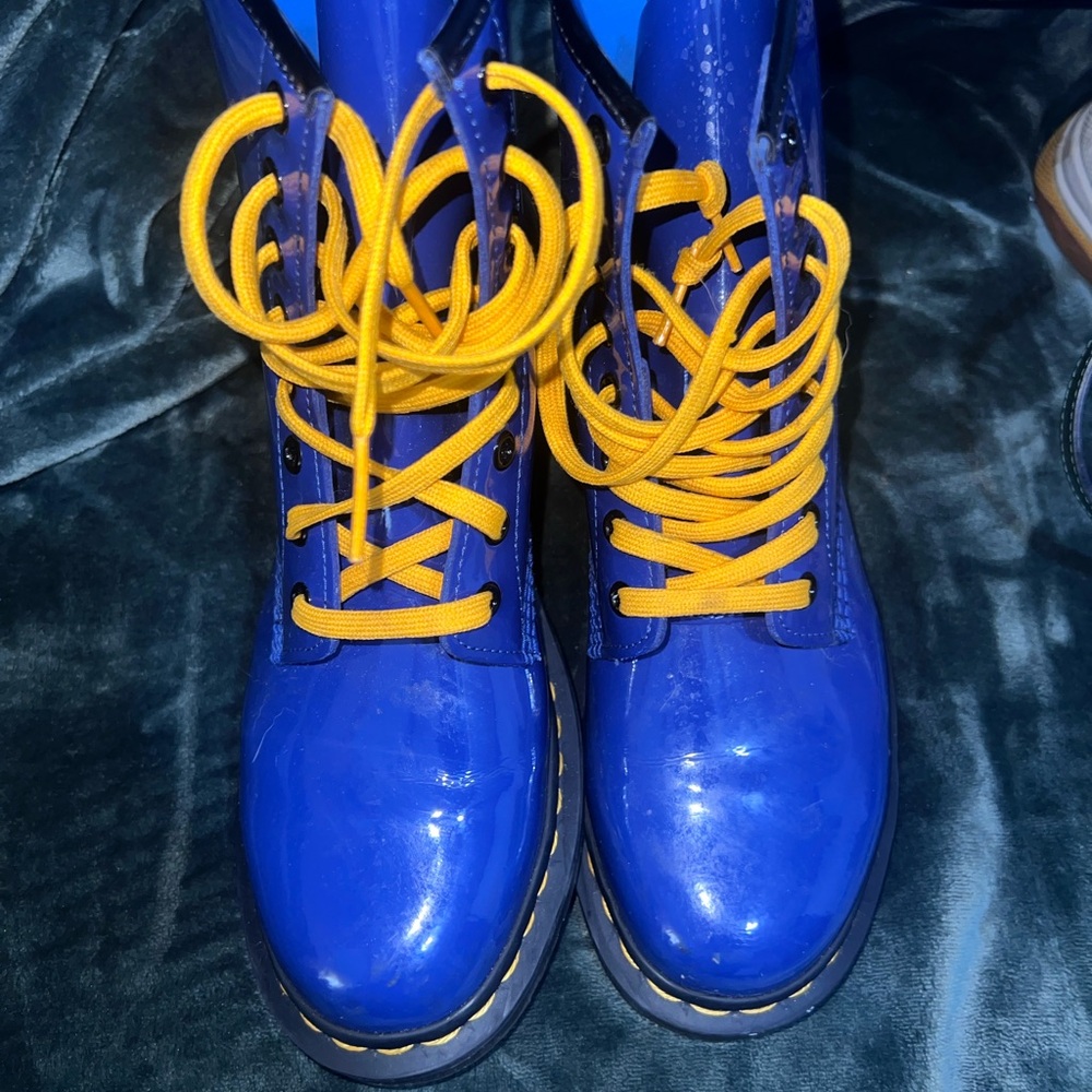 Blue Boots with Yellow Laces